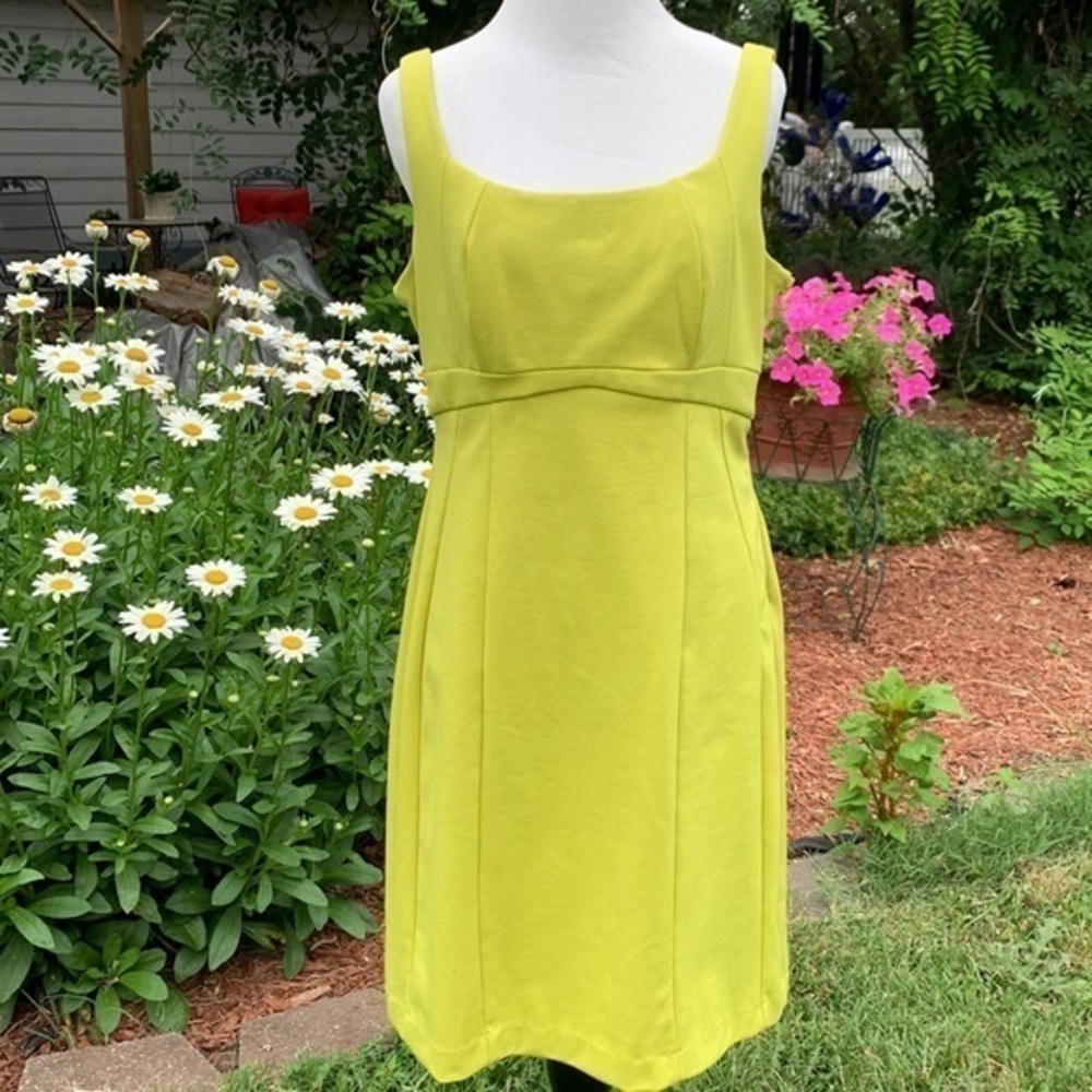 NY & Co yellow green chartreuse sleeveless stretch sheath dress 8